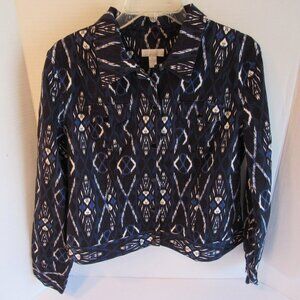 Charter Club Petite Black/White/Blue Snap Cotton Denim Crop Snap Jacket Size P/L
